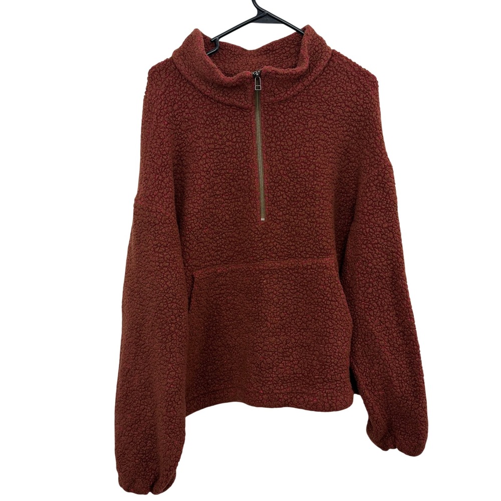 SK manor hill Pullover Mens Medium Rust Sherpa Wool Blend Quarter Zip USA Made